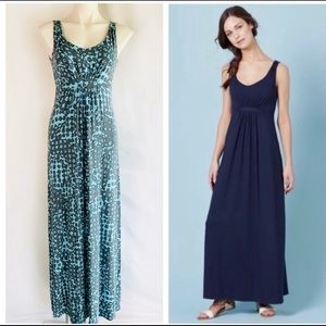 Boden Blue & Gray Retro Floral Maxi Dress - Size 6